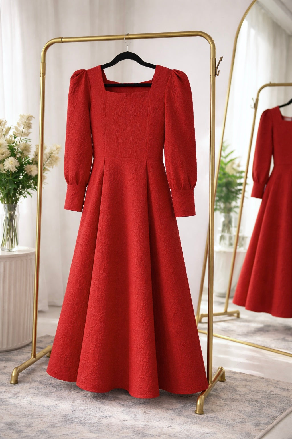 Textured Dress- Scarlet