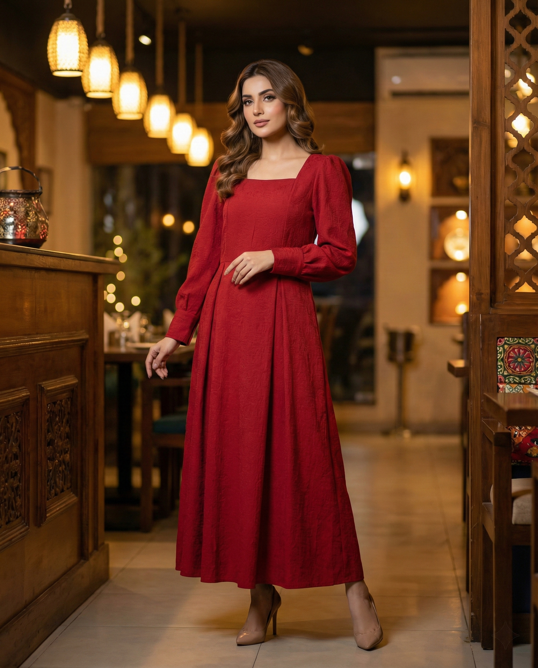 Textured Dress- Scarlet