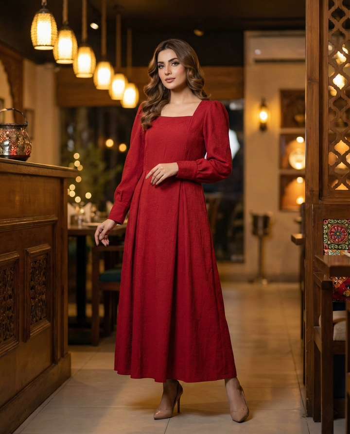 Textured Dress- Scarlet