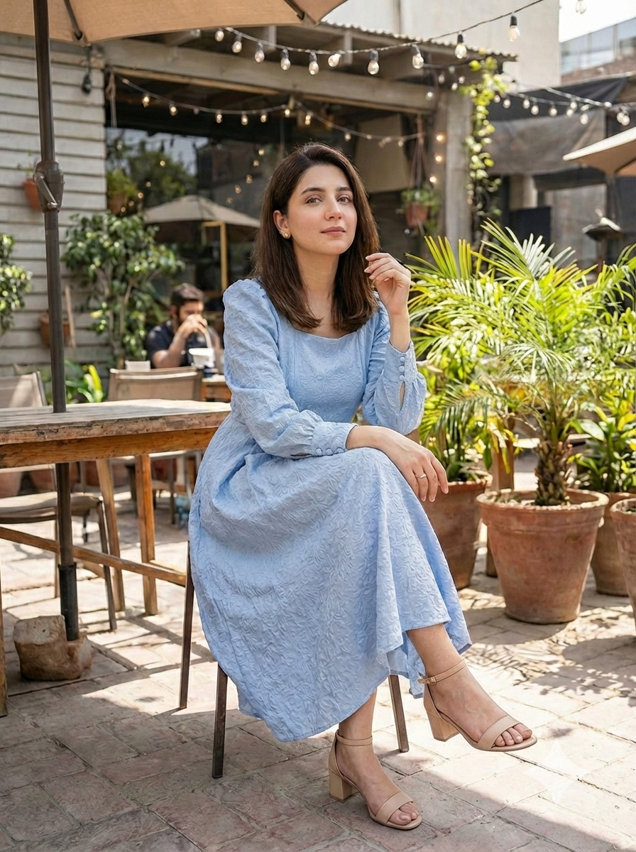 Textured Dress - Powder Blue