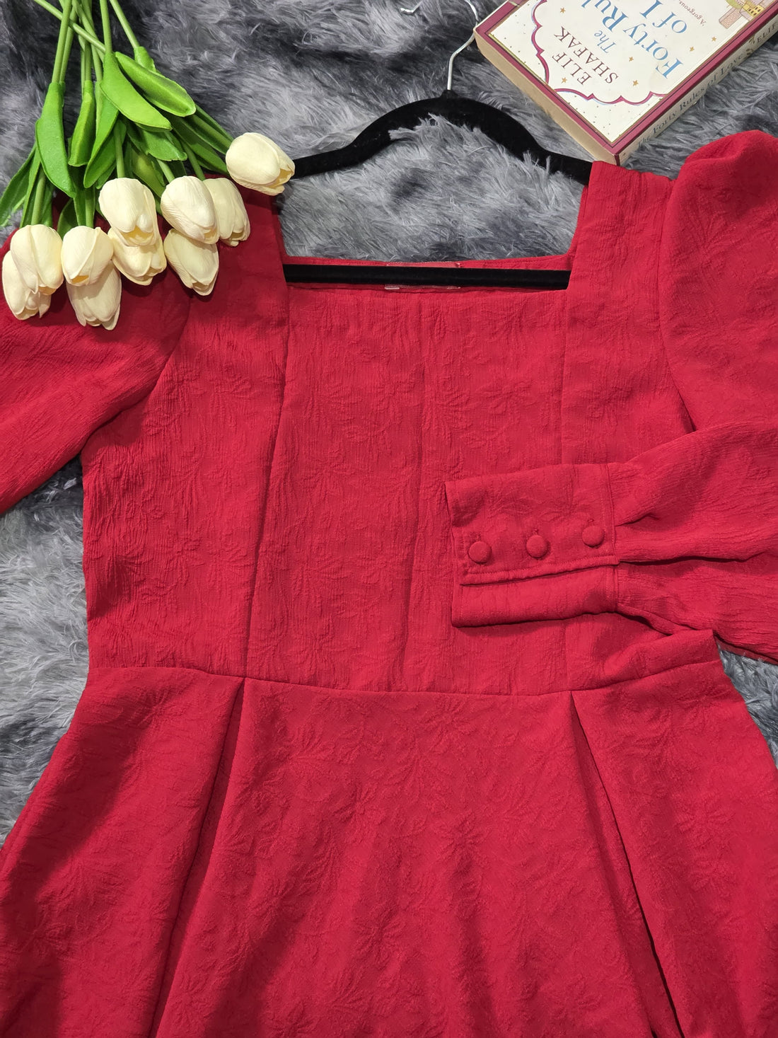 Textured Dress- Scarlet