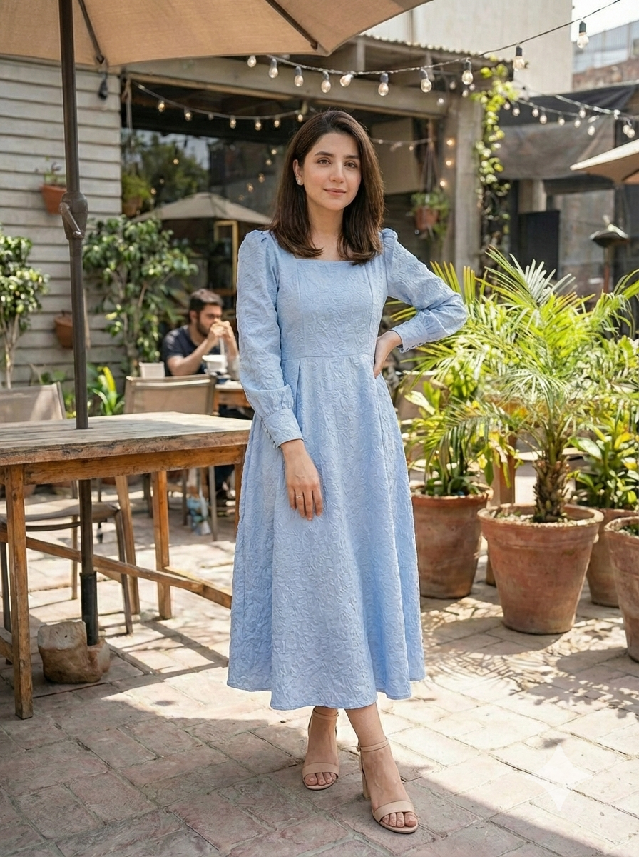 Textured Dress - Powder Blue