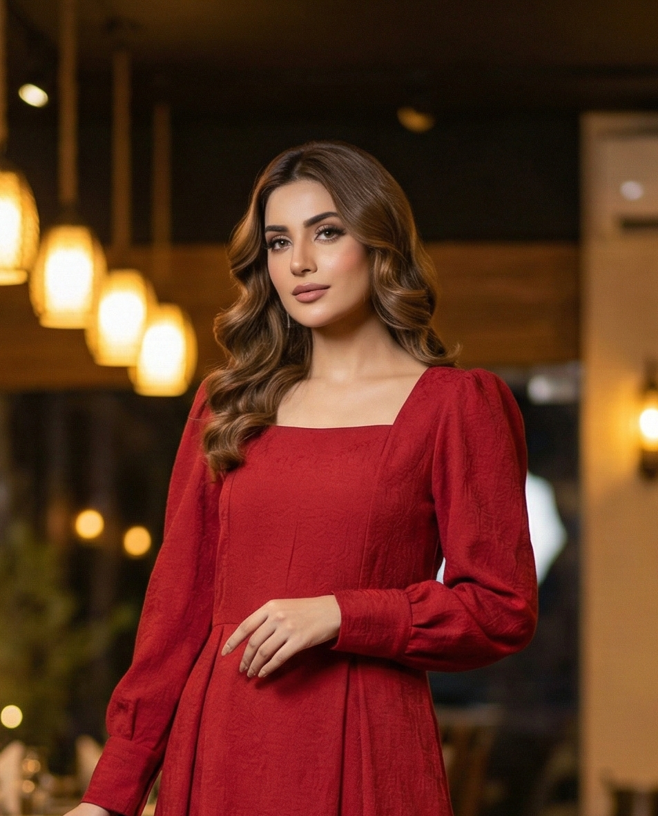 Textured Dress- Scarlet